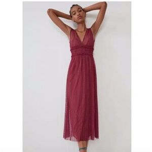 Zara dotted mesh midimaxi dress